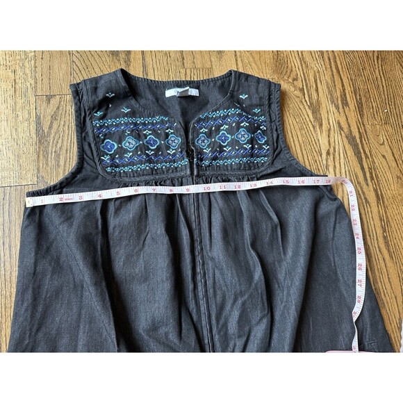 Go‎ Softly Patio Black Denim Embroidered Sleeveless Zip Dress 100% Cotton Size S - Picture 6 of 8